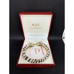 Kenneth Jay Lane KJL Black Enamel White Crystal Tiger Cuff Bracelet Display Only